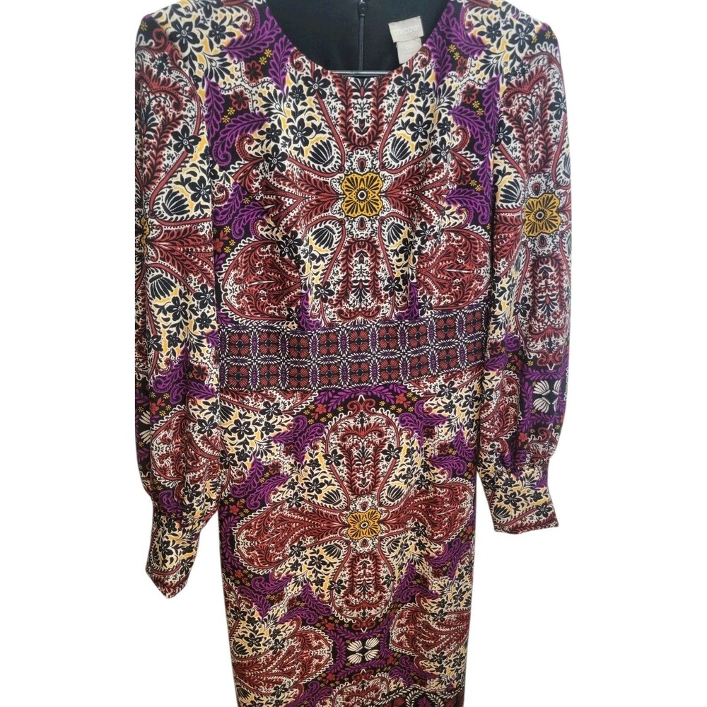 Chico's size 0 Multi-Color Paisley Pull-over Polyester Jersey knit Shift Dress